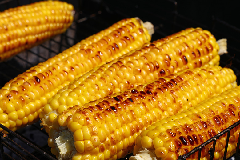 Closeup Of Sweetcorn On Barbecue Grill