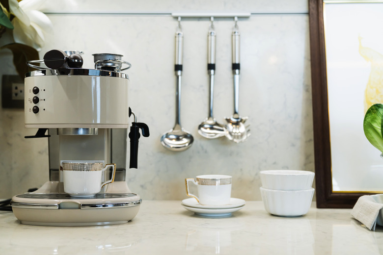 home interior counter marble top with kitchen item coffee maker and home decorating