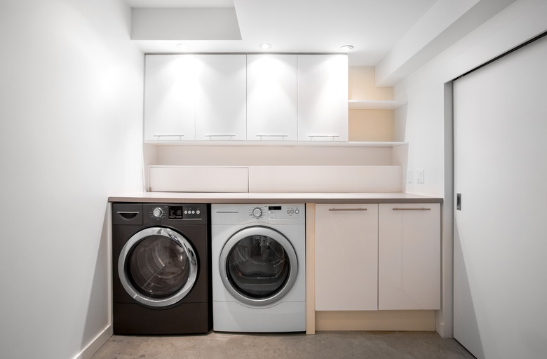 Basement laundry room interior.