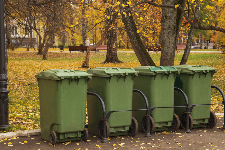 Garbage cans in the city.