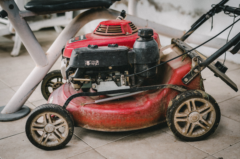 High Angle View Of Old Lawn Mower