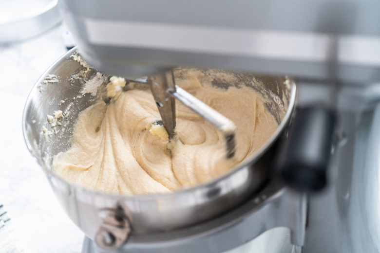 Baking homemade round vanilla cake.