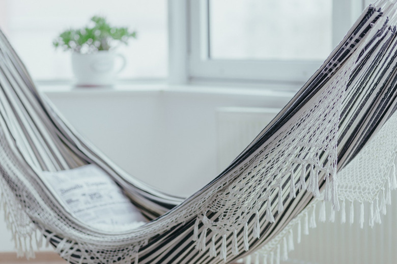 Hammock in sun room.