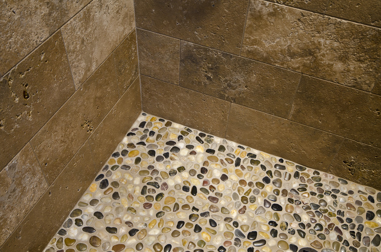 Close up pebble floor of shower