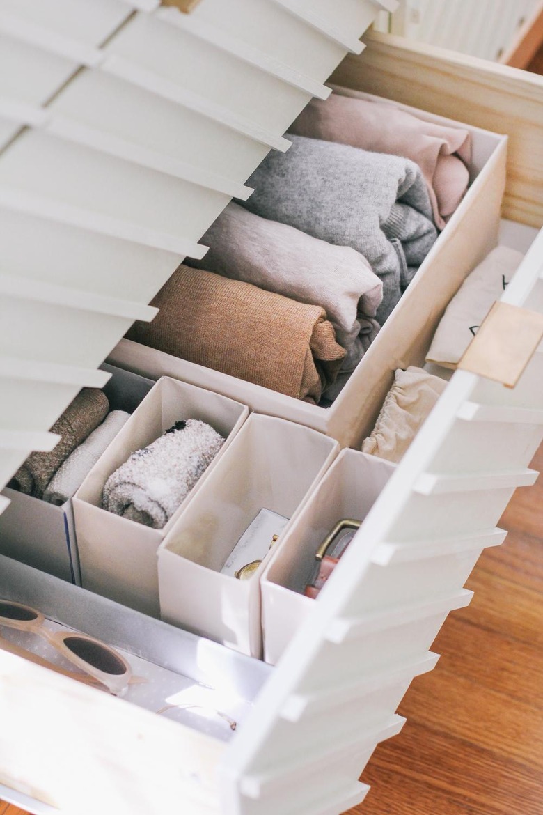 How to Organize Clothes with open dresser drawer with DIY storage boxes