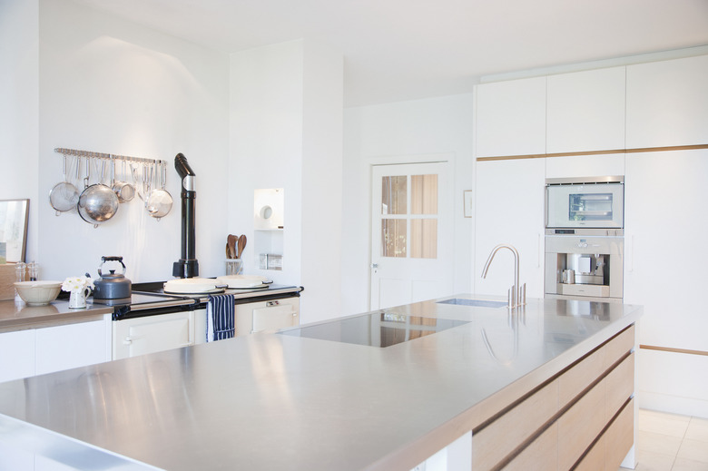 Modern kitchen with stainless steel counters