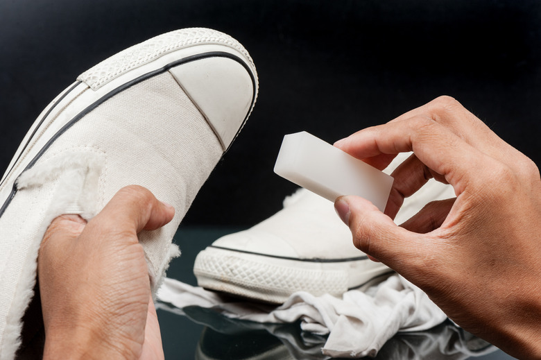 Cleaning white sneakers.