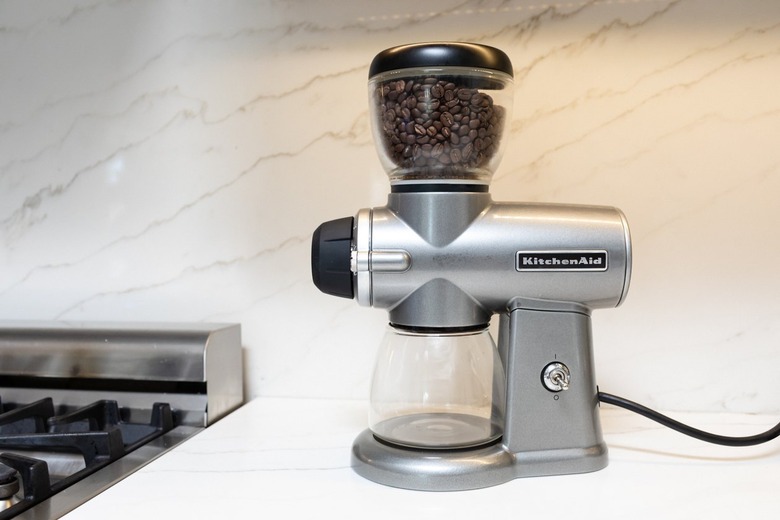 coffee bean grinder on white countertop