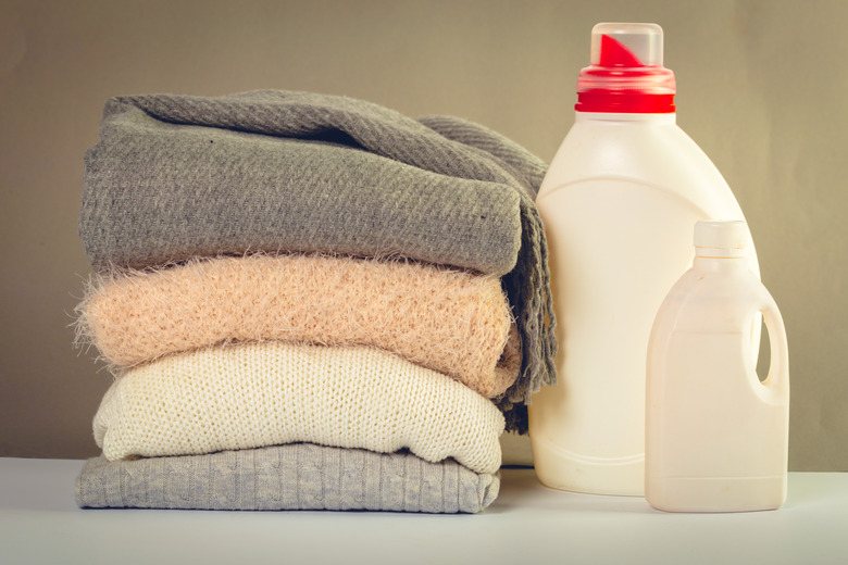 Stack of cozy knitted sweaters