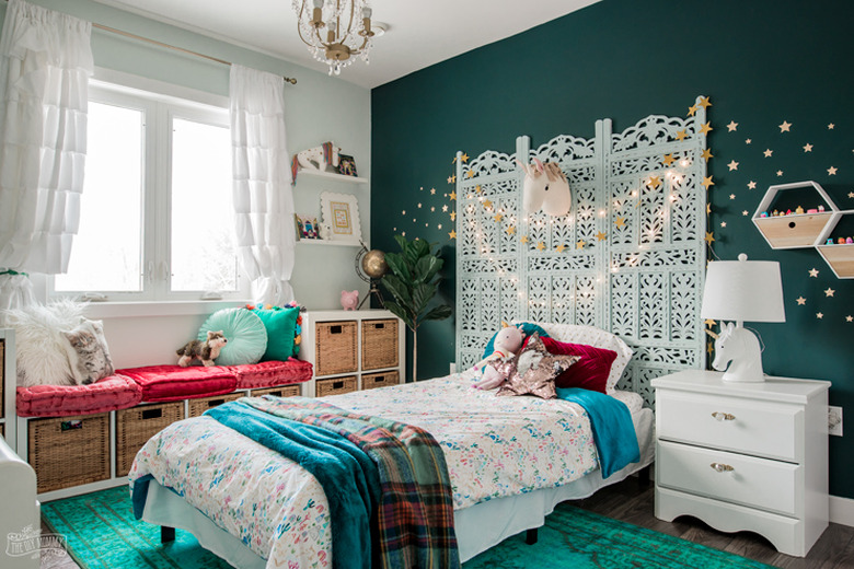 IKEA kids' room ideas with whimsical decor, jewel tones, and IKEA storage