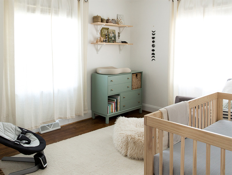 minimal Nursery idea with IKEA mint green dresser