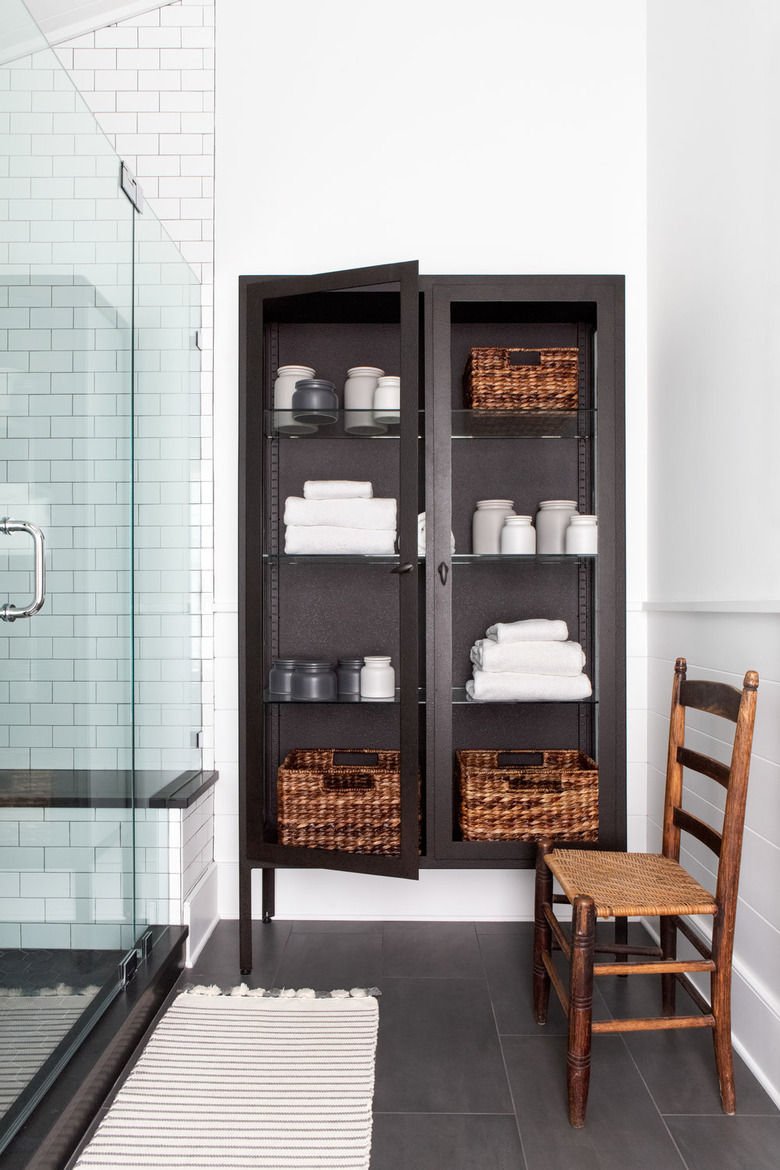 Industrial Bathroom Storage with upcycled industrial cabinet