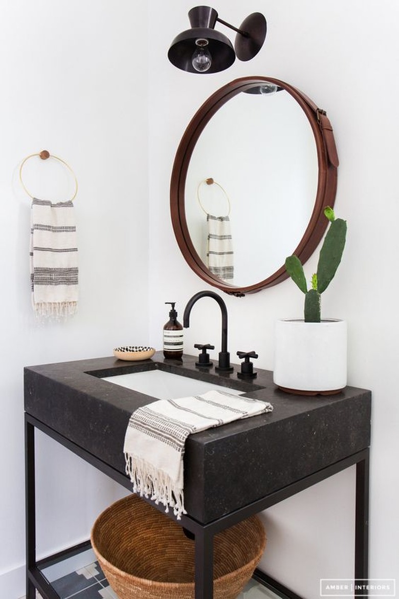 black industrial bathroom vanity and matte black taps