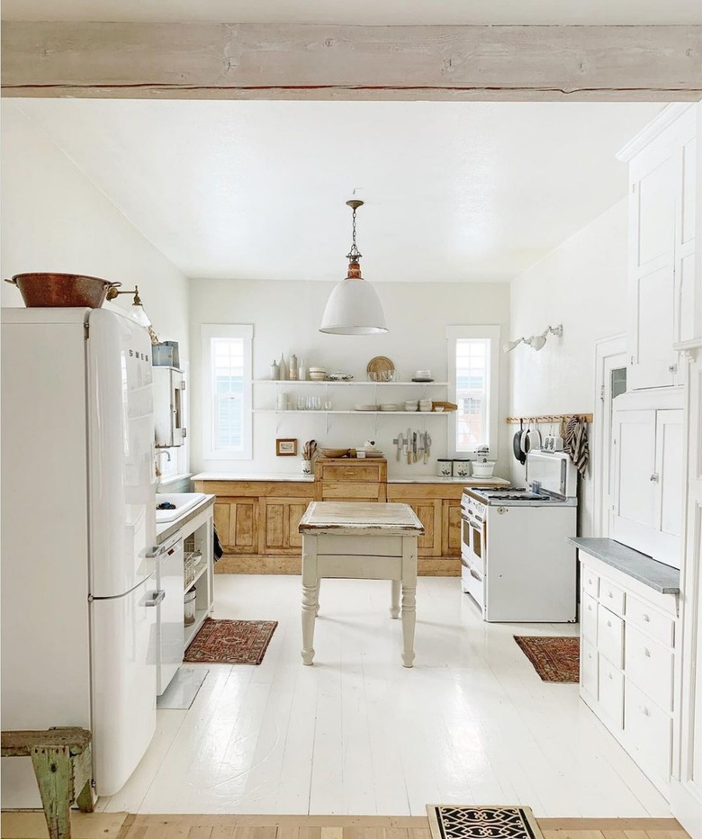 white vintage industrial farmhouse kitchen