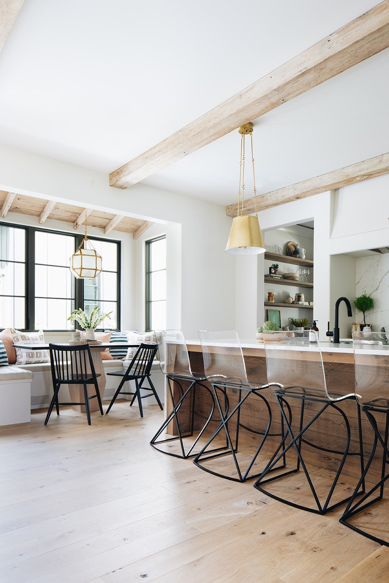 industrial farmhouse kitchen with modern bar stools