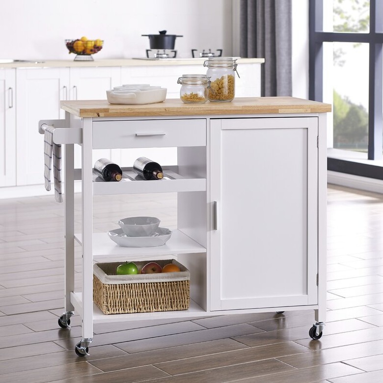 kitchen storage cart with hardwood top