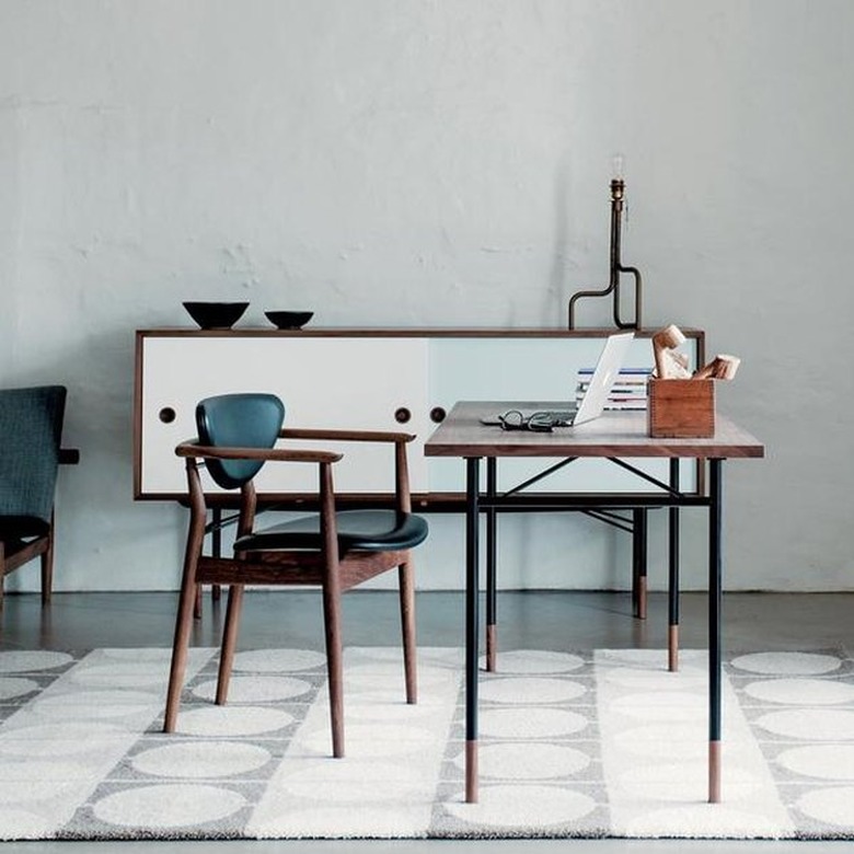 scandinavian minimal style blue chair and table