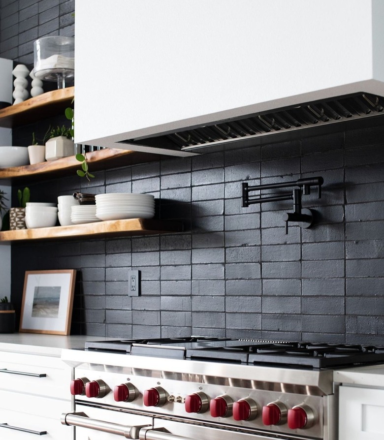 tumbled brick backsplash