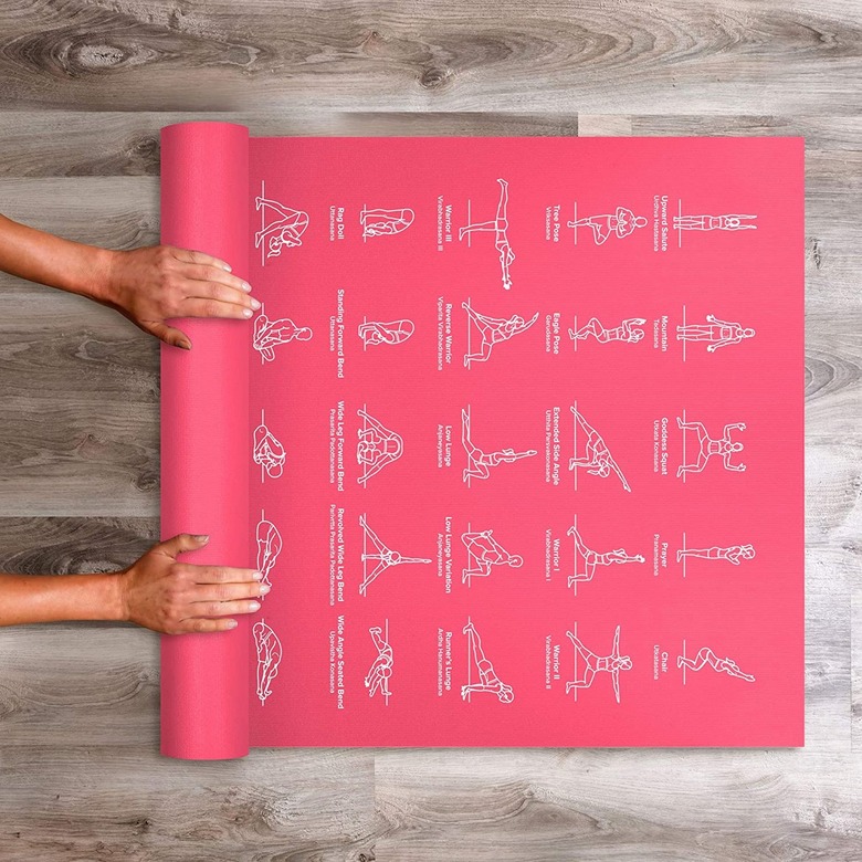 yoga mat with illustrated poses