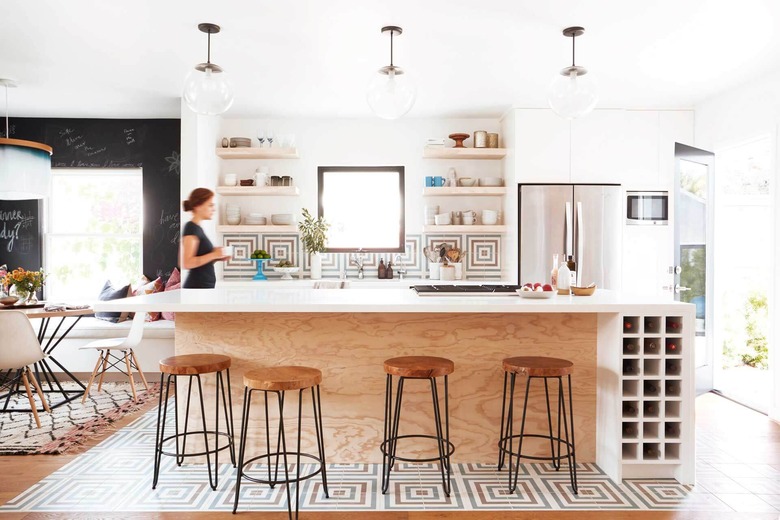 modern boho kitchen backsplash with statement tile