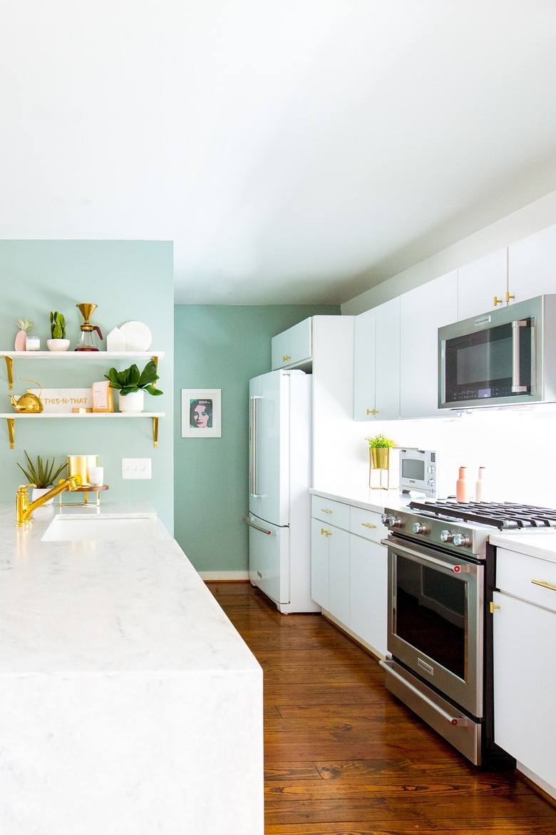 mint green kitchen accent wall