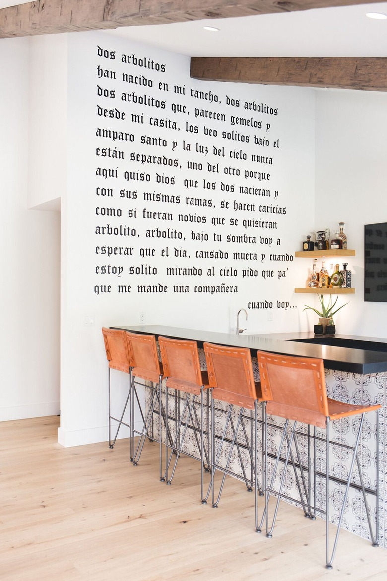 kitchen accent wall with written phrase