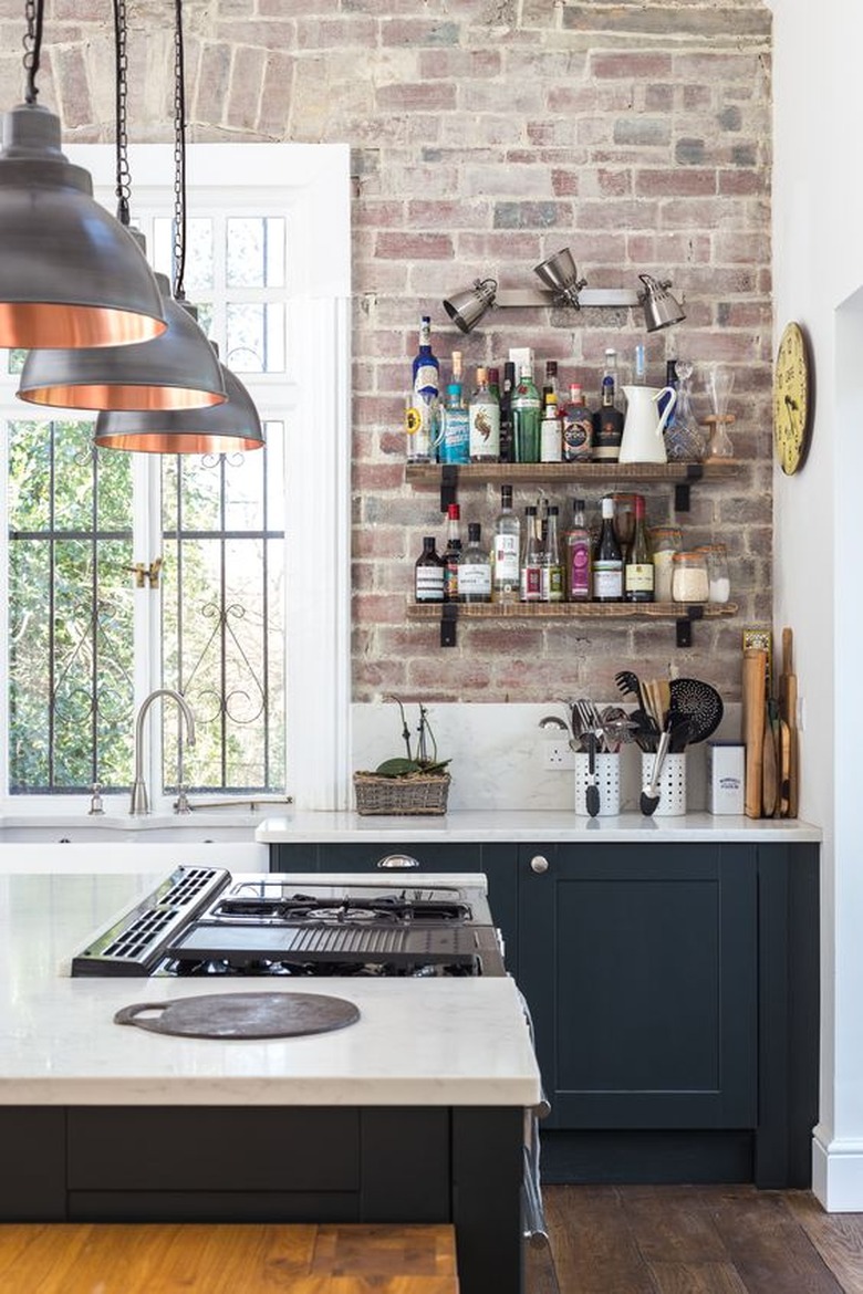 industrial kitchen backsplash idea with marble backsplash