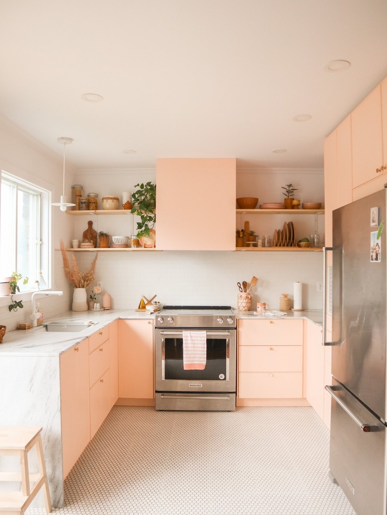 peach cabinets in contemporary kitchen