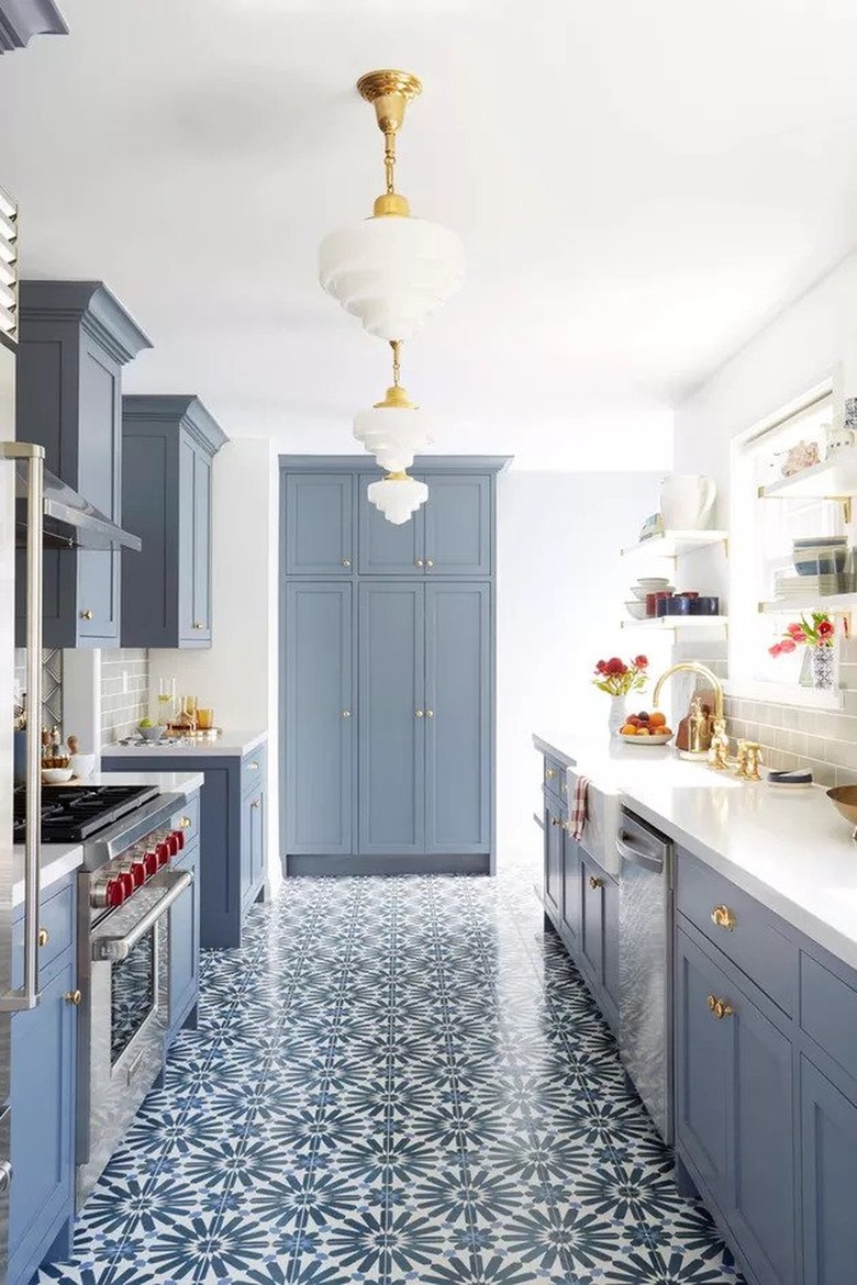 Kitchen with cement floor tile