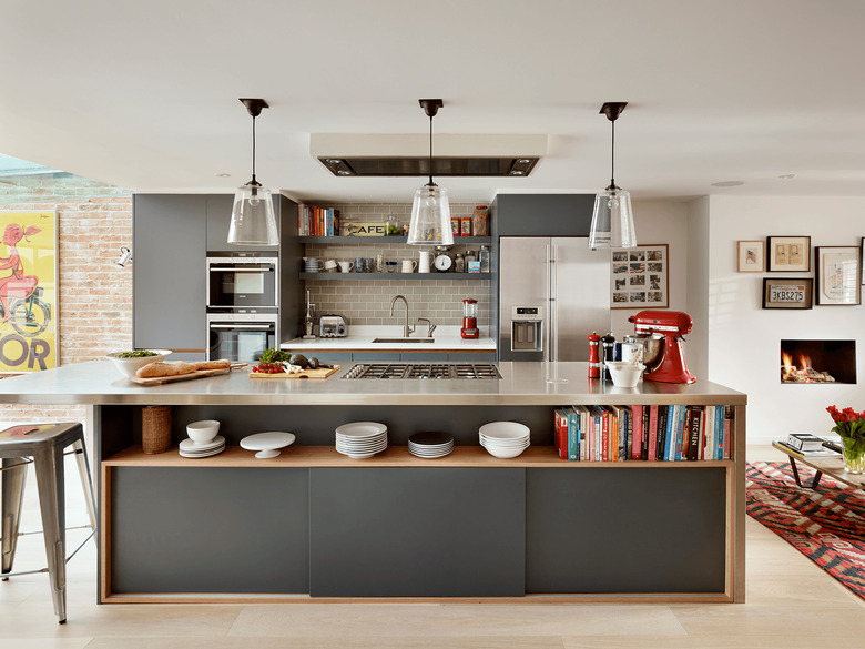 Kitchen island back panel idea with storage space by Roundhouse Design