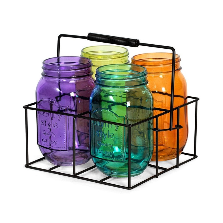 Pfaltzgraff 8-inch By 4-inch Assorted Color Mason Jars With Caddy, $16.99