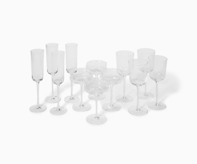 Set of champagne flutes, wine glasses, and coupes