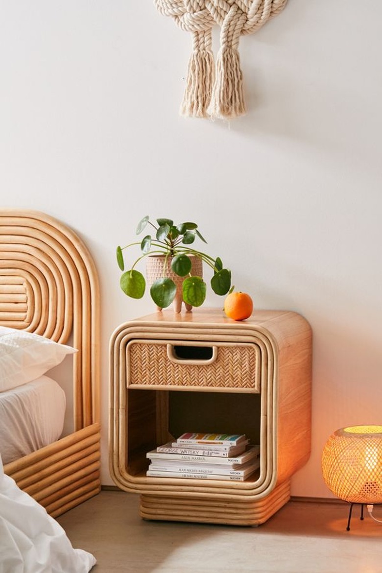 boho chevron-weave rattan nightstand