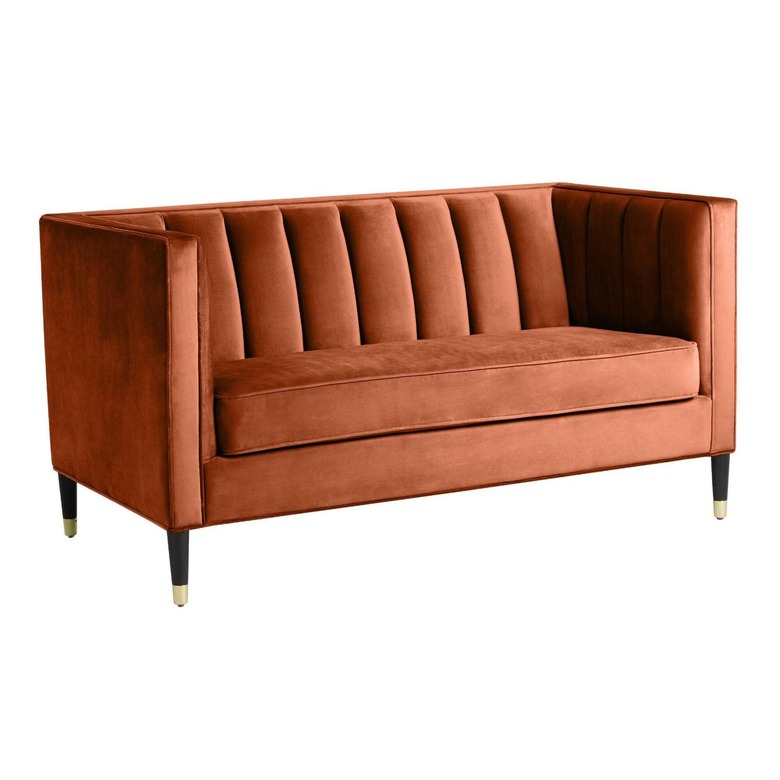 rust velvet tufted loveseat