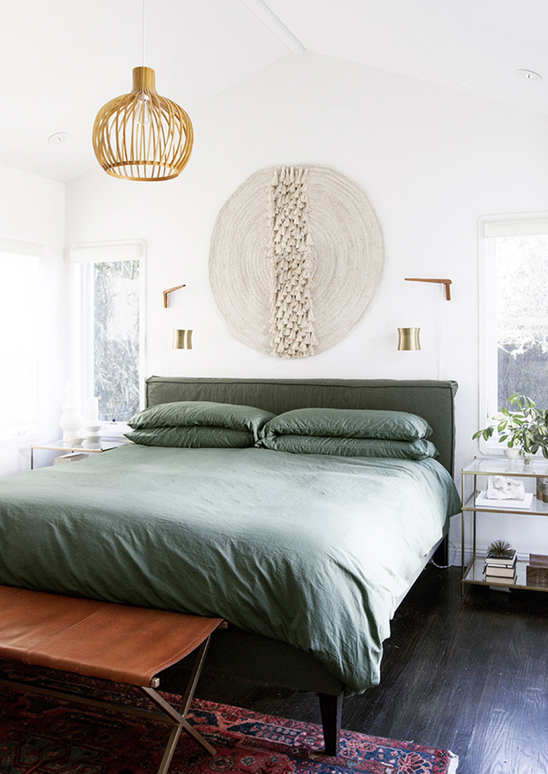 green bed pendant light bedroom