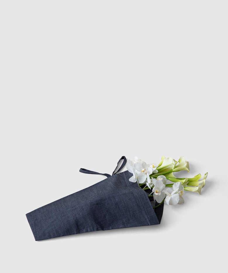 flowers in denim tote