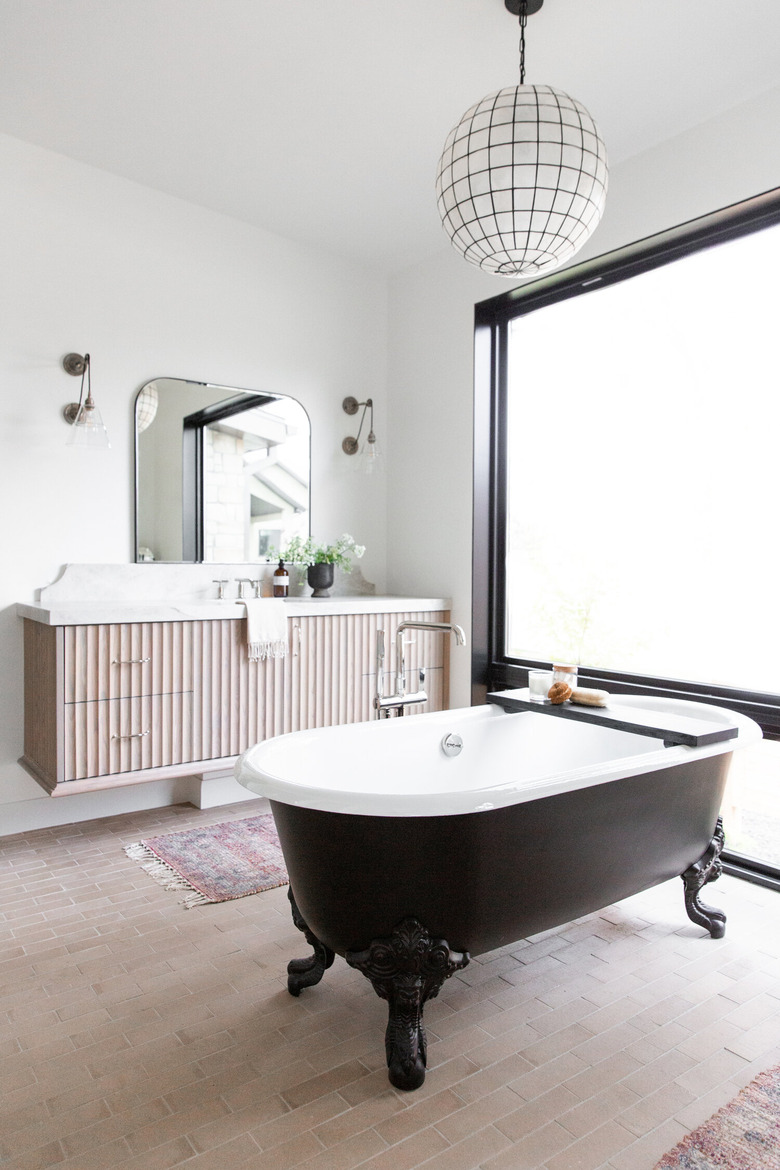 floating wood master bathroom vanity