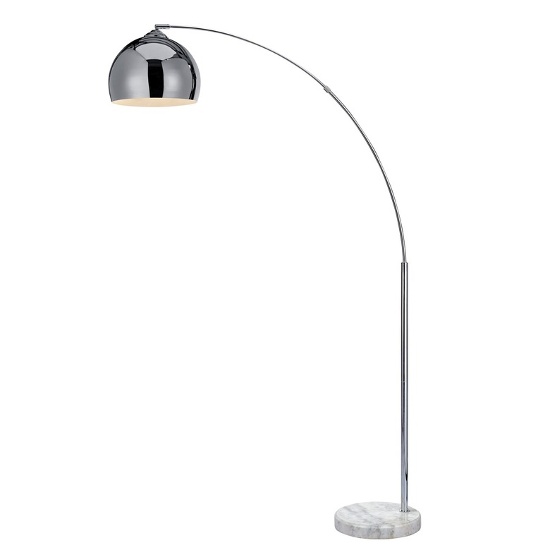 Chrome arched floor lamp with chrome dome shade