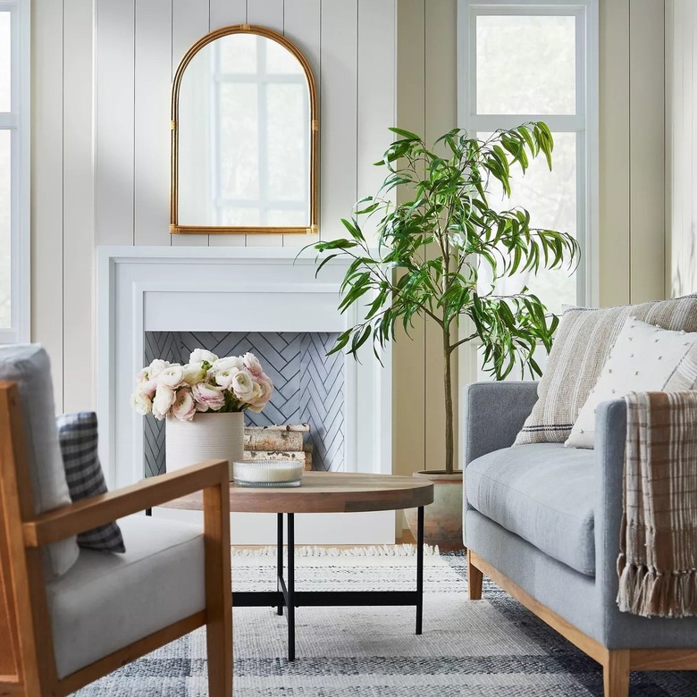 Rattan arched mirror in living room