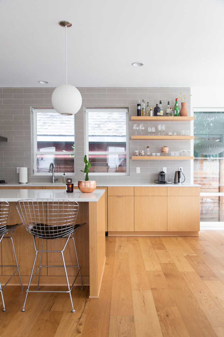 midcentury kitchen with laminate floor