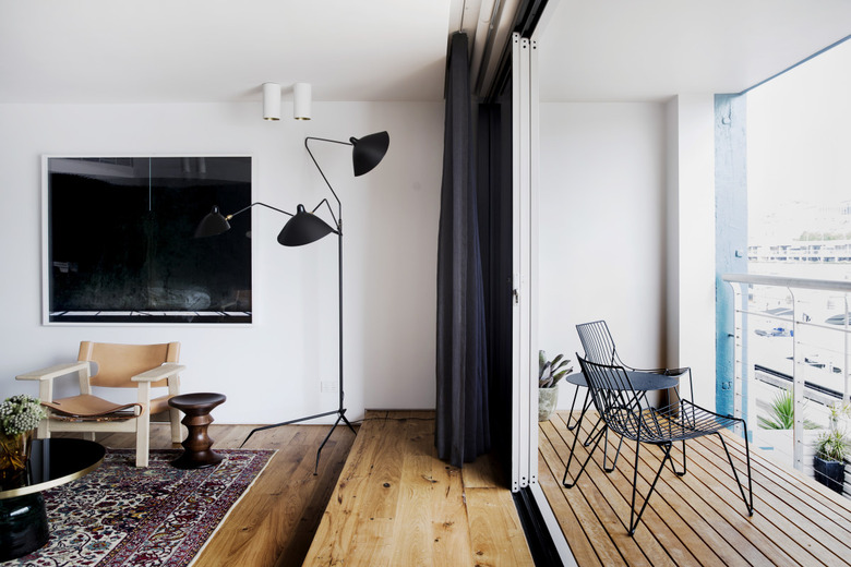 white living room with minimalist balcony idea