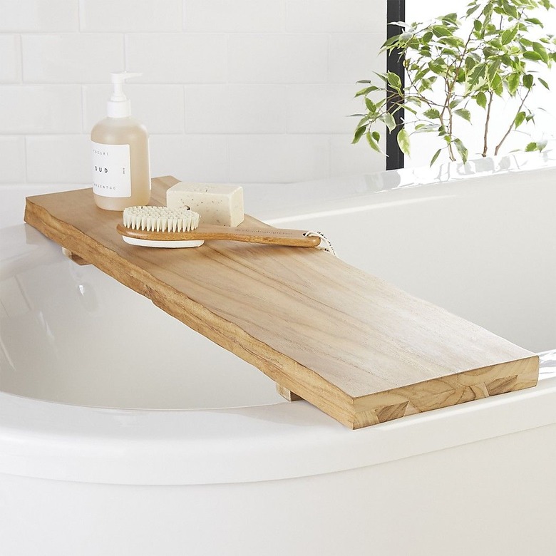 rustic wood bathtub caddy