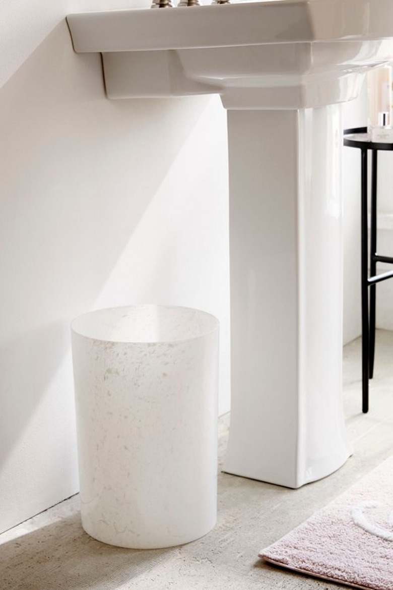 small marble bathroom trash can