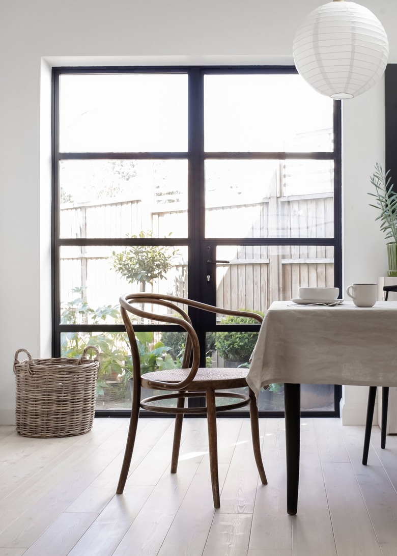 vintage chair at table in minimalist dining room