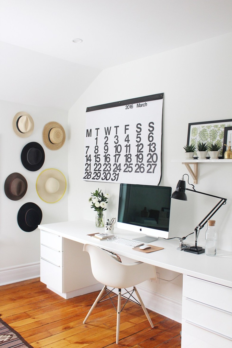 minimalist modern home office design with long desk