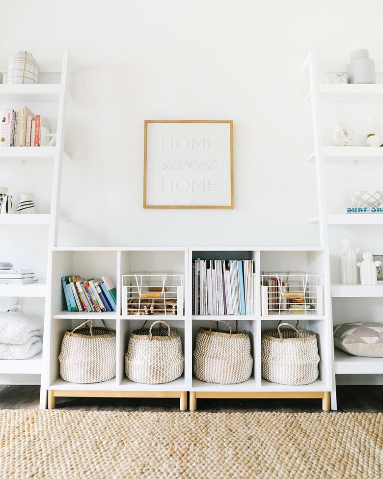 Minimalist toy storage idea with cubbies and baskets