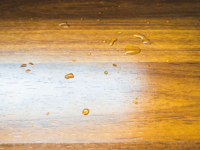 Spill on wood floor.