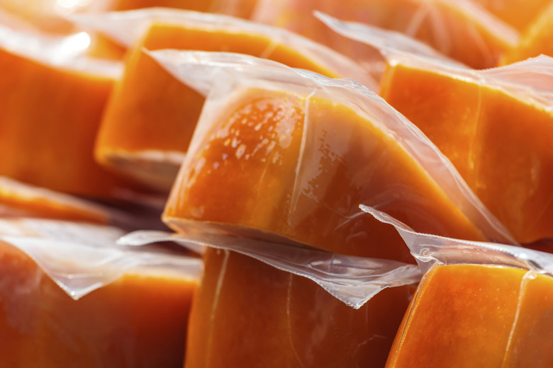 Cheese packed in plastic on a market