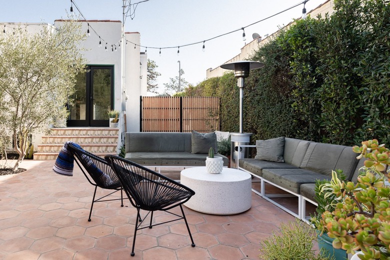 eco-friendly patio with string lights