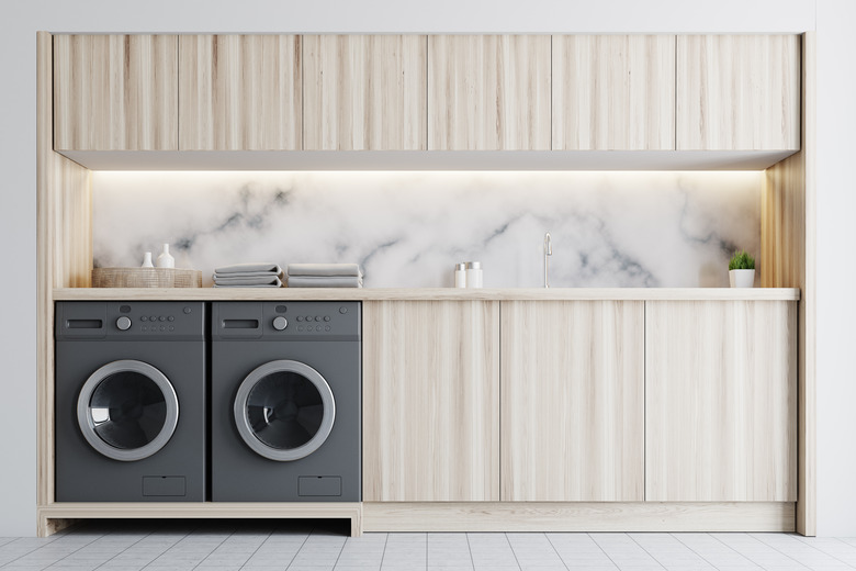 Marble and wooden laundry room